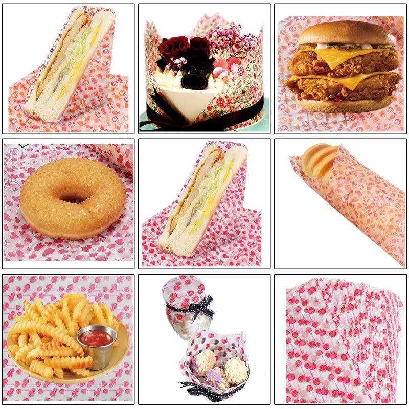 Suiwen Heart, Flower, Candy Wax Paper for Food, Greaseproof Deli Paper, Waterproof Hamburger Liners, 25 * 22cm (9.8 * 8.6""): Wrapping Tissue for Plastic Food Basket - Image 4